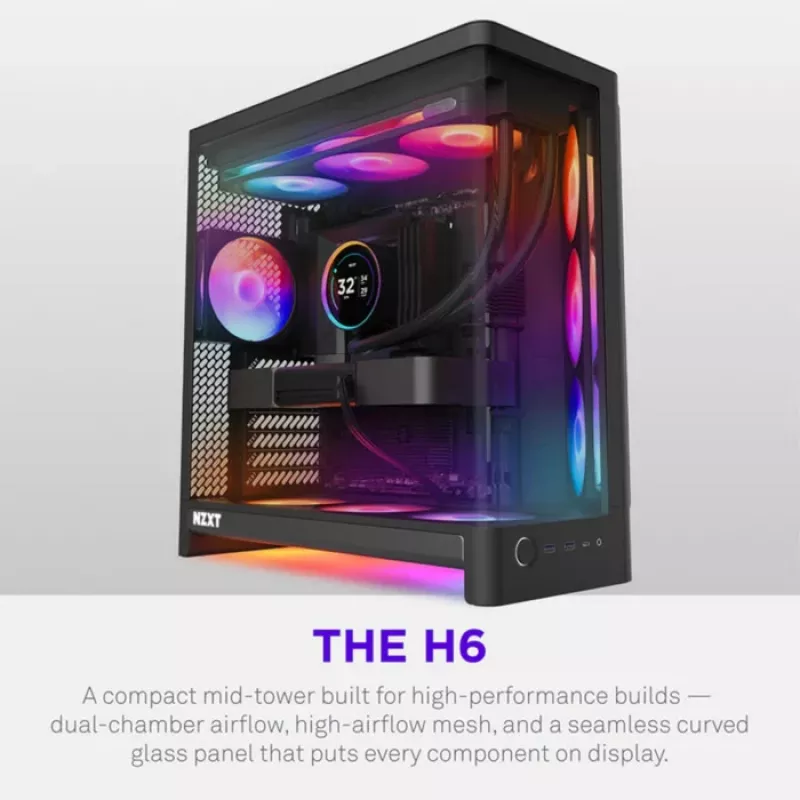 NZXT H6 RGB+ 2026 Mid-Tower Airflow Gaming-Gehäuse Schwarz Temperiertes Glas