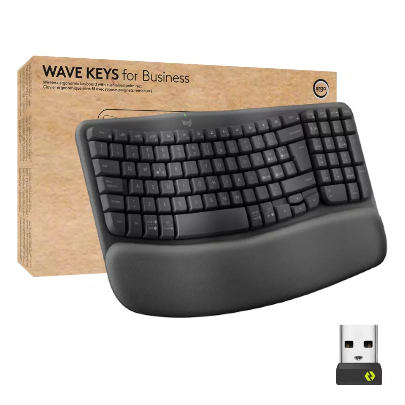 Logitech Ergo Series Wave Keys for Business kabellose ergonomische Tastatur, italienisches Layout, Graphite