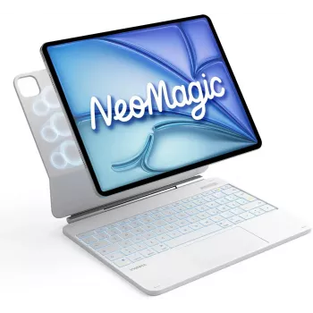 Inateck Tastaturhülle für iPad Pro 12,9 Zoll (3.-6. Generation) mit Trackpad, hintergrundbeleuchteten Tasten, QWERTZ-Layout - Weiß