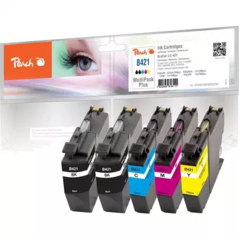 PEACH Ink Multipack PI500-430 Kompatibel mit Brother LC-421 (Schwarz, Cyan, Magenta, Gelb) - 4er-Pack