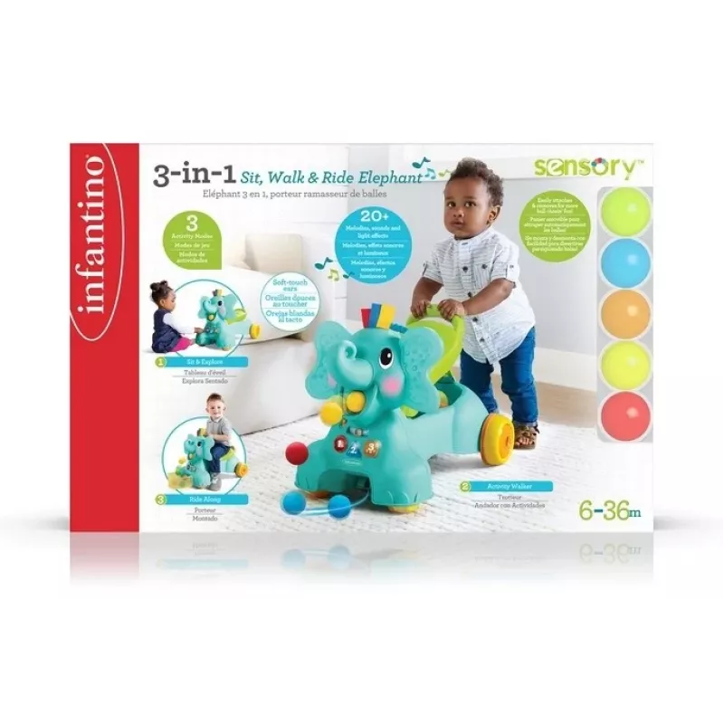 B-KIDS 3-in-1 Sitz-, Lauf- und Reitelefant von Infantino
