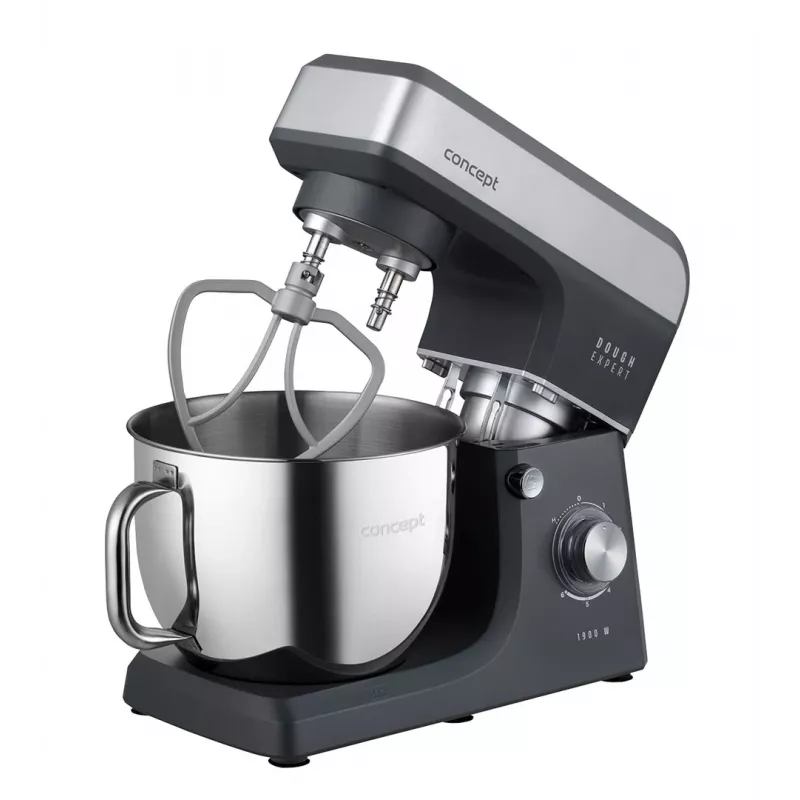 CONCEPT RM6010 Planeten-Küchenmaschine 1900W 6,5L Edelstahlschüssel mit Mixer, Fleischwolf, Keksmaschine - Silber/Grau