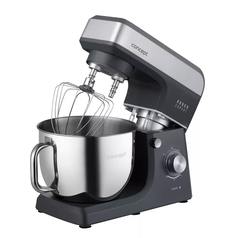 CONCEPT RM6010 Planeten-Küchenmaschine 1900W 6,5L Edelstahlschüssel mit Mixer, Fleischwolf, Keksmaschine - Silber/Grau