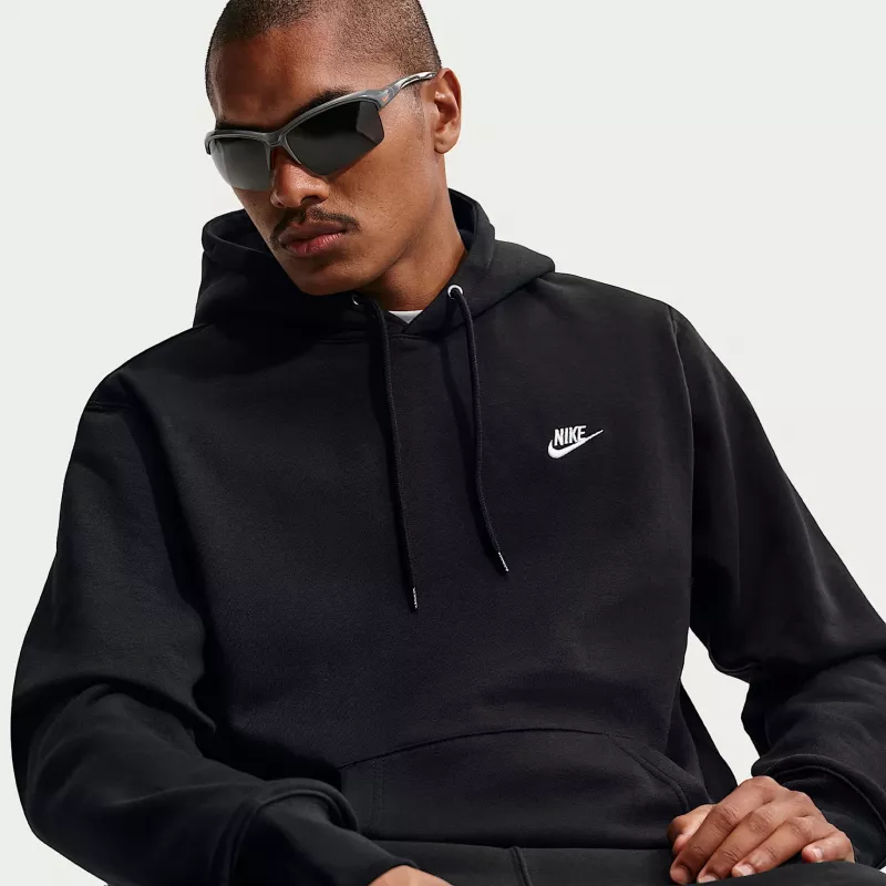 Nike Club Fleece Herren Pullover Kapuzenpullover Schwarz FN3859 010 Größe S