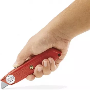 STANLEY BLACK&DECKER 99E Einziehbares Sicherheits-Cutter-Messer mit Schraubverriegelung, Druckguss-Zinklegierungsgriff, 5 Klingenpositionen, interner Aufbewahrung für 3 Klingen, metallic grau