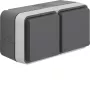 Hager WNC144 Aufputz-SCHUKO-Doppelsteckdose mit Klappdeckel, IP55, Grau
