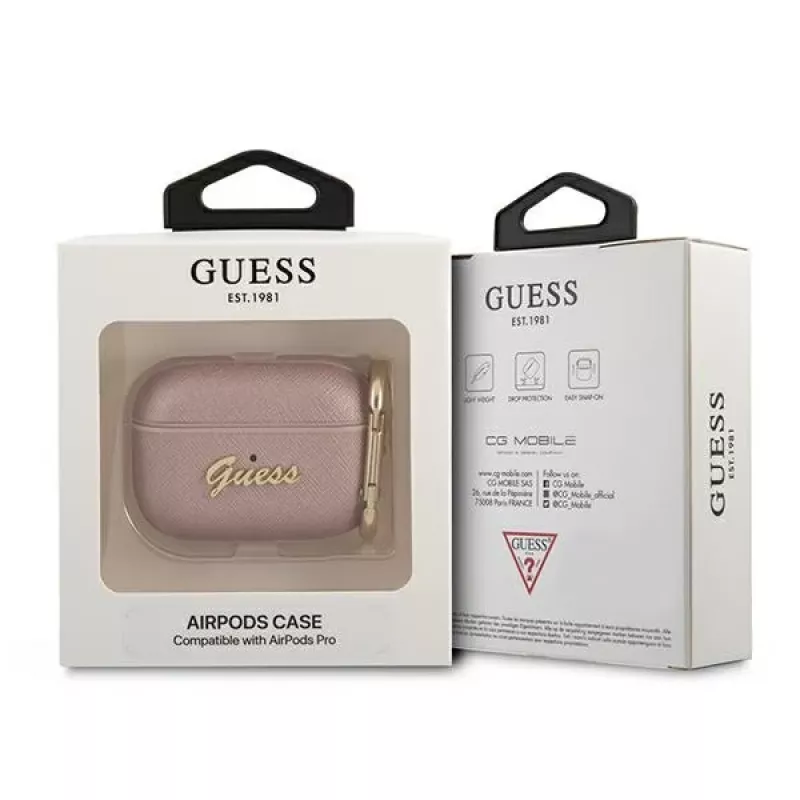 GUESS GUAPSASMP AirPods Pro Hülle Saffiano Script Metal Collection Pink