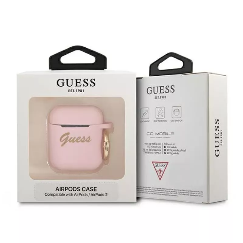 GUESS GUA2SSSI AirPods 1/2 Hülle Pink Silikon Vintage Script