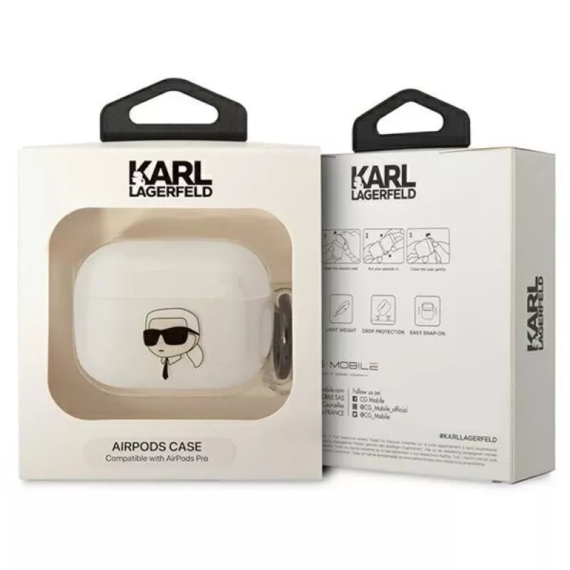 Karl Lagerfeld AirPods Pro Hülle Transparent mit Karl-Kopf-Silhouette