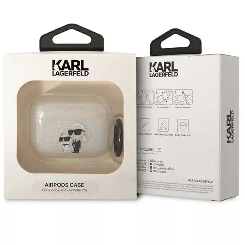 Karl Lagerfeld KLAPHNKCTGT AirPods Pro Hülle Transparent Glitter Karl & Choupette