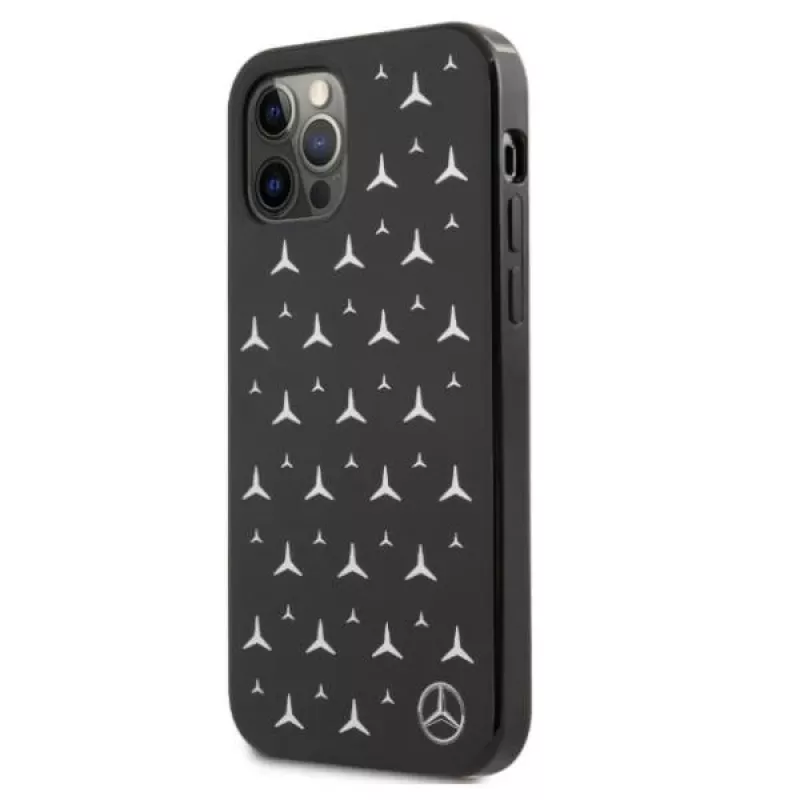 Mercedes-Benz iPhone 12 Pro Max Hardcase Silbernes Sterne-Muster Schwarz