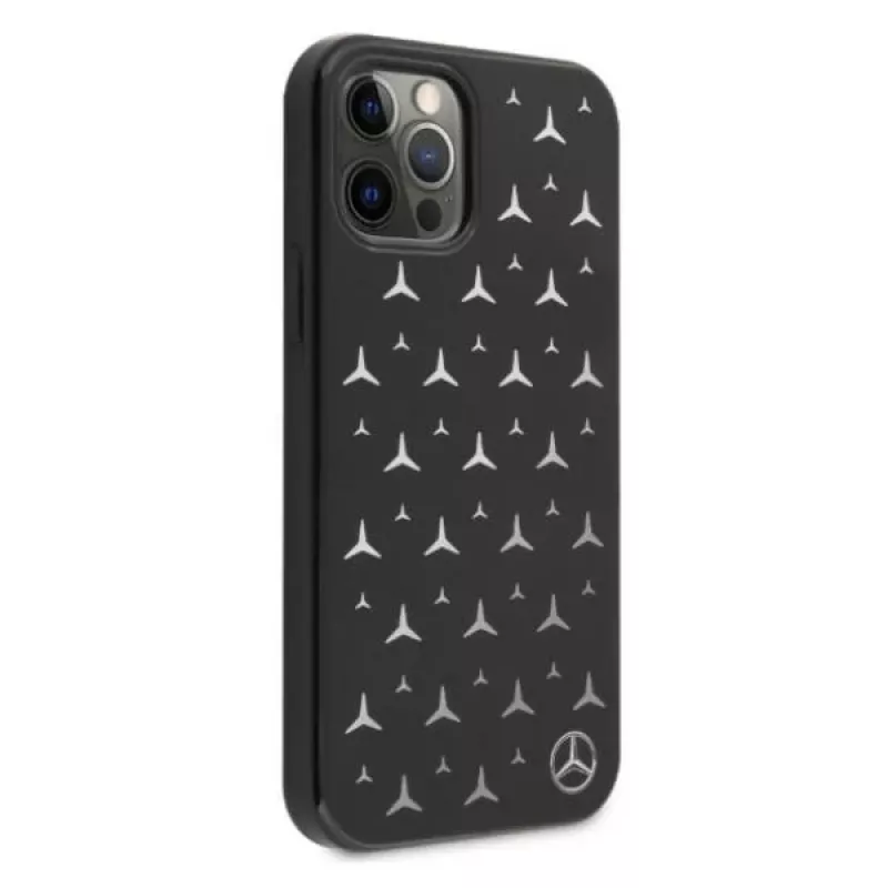 Mercedes-Benz iPhone 12 Pro Max Hardcase Silbernes Sterne-Muster Schwarz