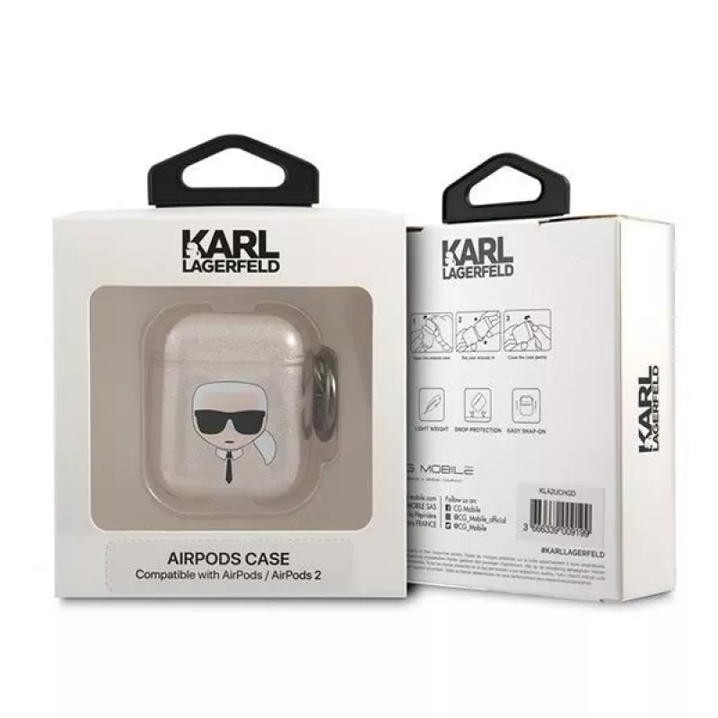 Karl Lagerfeld KLA2UKHGD AirPods 1/2 Hülle Gold Glitter Karl Head