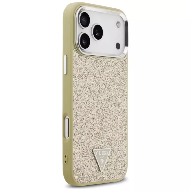GUESS Glitter Triangle Logo MagSafe-Hülle für iPhone 17 Pro Max - Gold