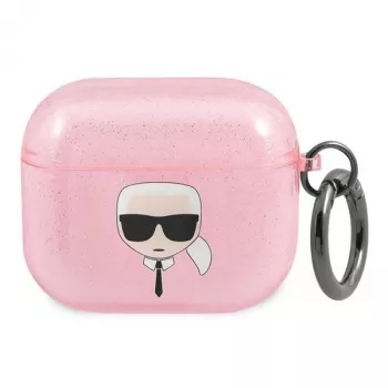 Karl Lagerfeld KLA3UKHGP Glitter Karl's Head AirPods 3 Hülle - Pink