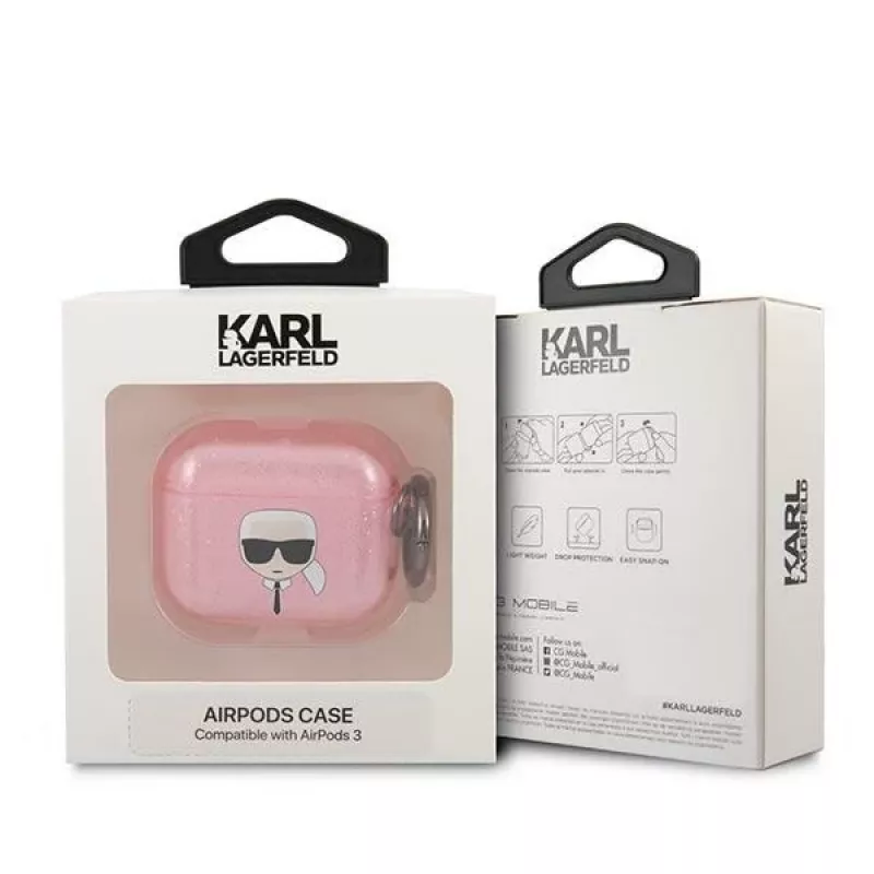Karl Lagerfeld KLA3UKHGP Glitter Karl's Head AirPods 3 Hülle - Pink