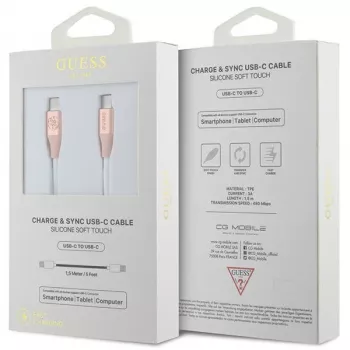 GUESS GUCCLALRGDP USB-C auf USB-C Schnellladekabel 1,5 m Pink mit geprägtem Logo