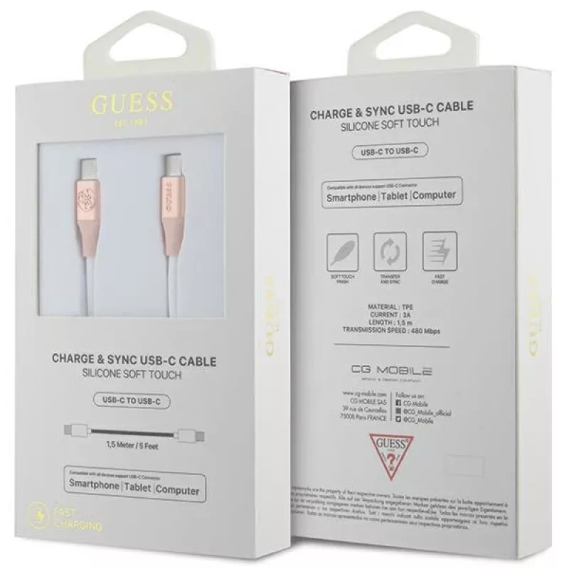 GUESS GUCCLALRGDP USB-C auf USB-C Schnellladekabel 1,5 m Pink mit geprägtem Logo