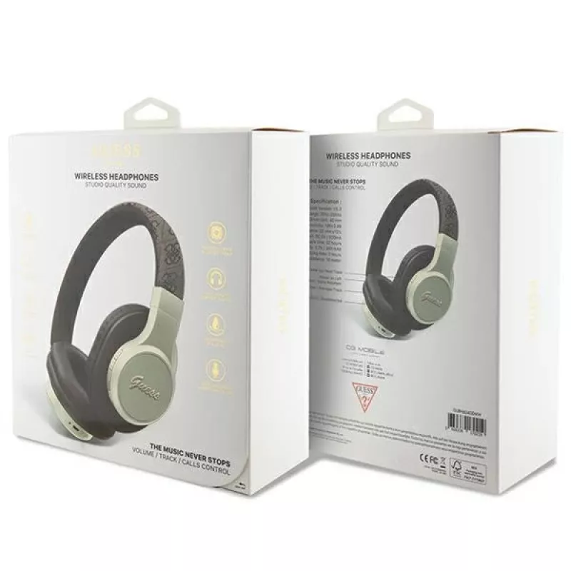 GUESS 4G Script Metal Logo Kabellose On-Ear-Kopfhörer Bluetooth 5.3 Braun