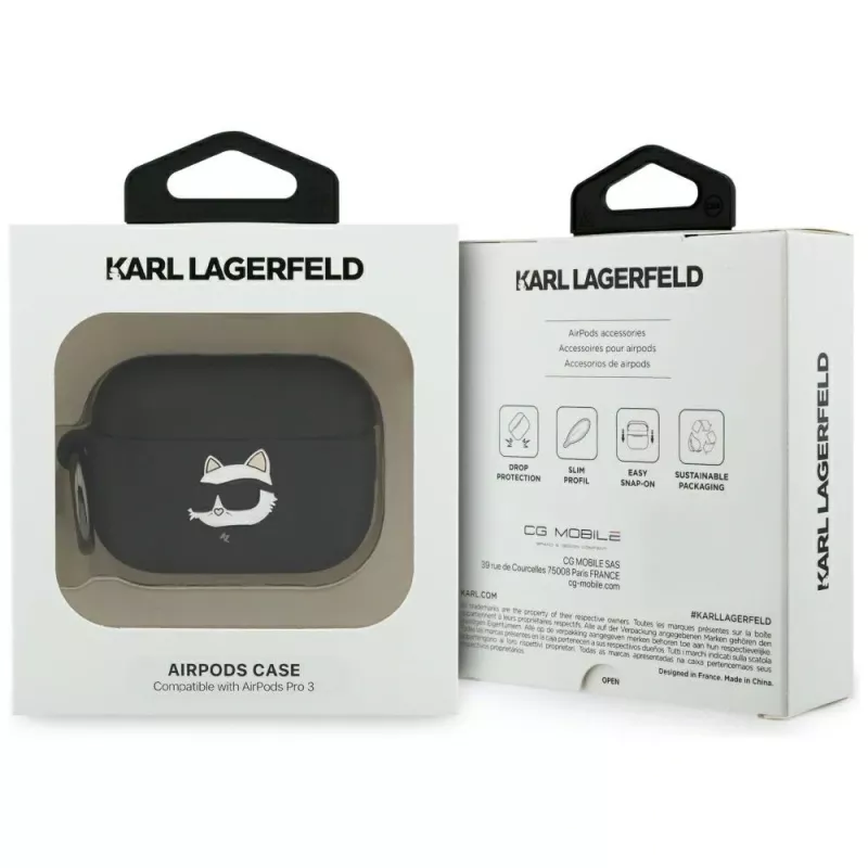 Karl Lagerfeld Silikon Choupette Kopf 3D Hülle für AirPods Pro 3 - Schwarz