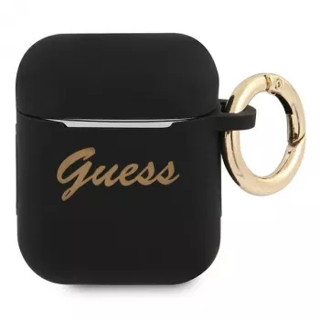 Guess GUA2SSSK AirPods 1/2 Hülle Schwarz Silikon Vintage Script