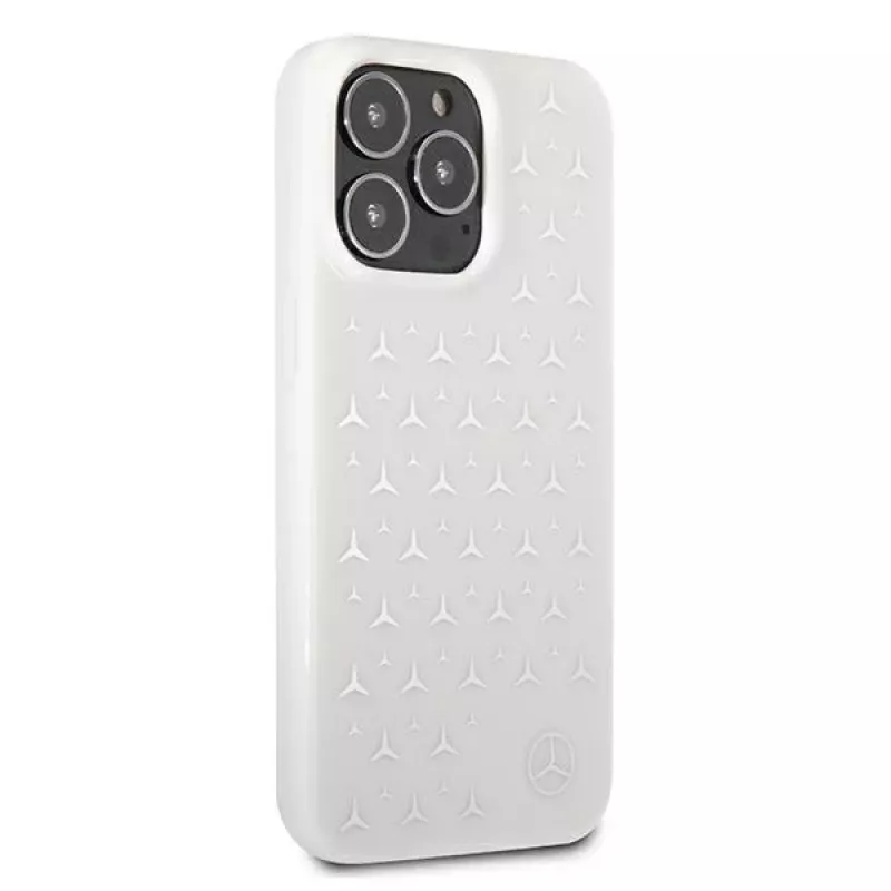 Mercedes-Benz iPhone 13 Pro Max Hardcase Silbernes Sterne-Muster Weiß