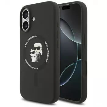 Karl Lagerfeld Silikon Karl & Choupette Ring MagSafe Hülle für iPhone 17 - Schwarz