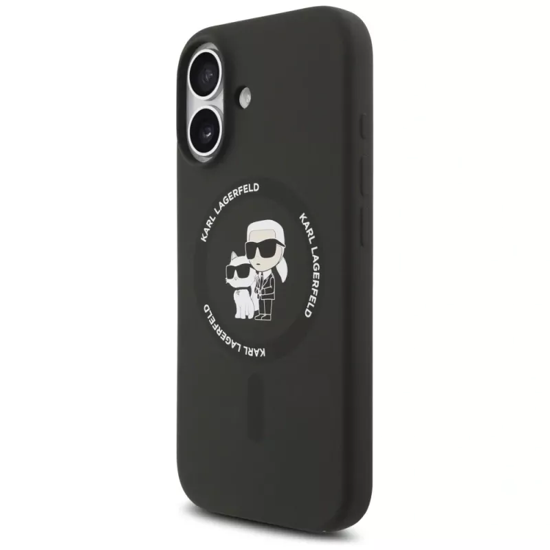 Karl Lagerfeld Silikon Karl & Choupette Ring MagSafe Hülle für iPhone 17 - Schwarz