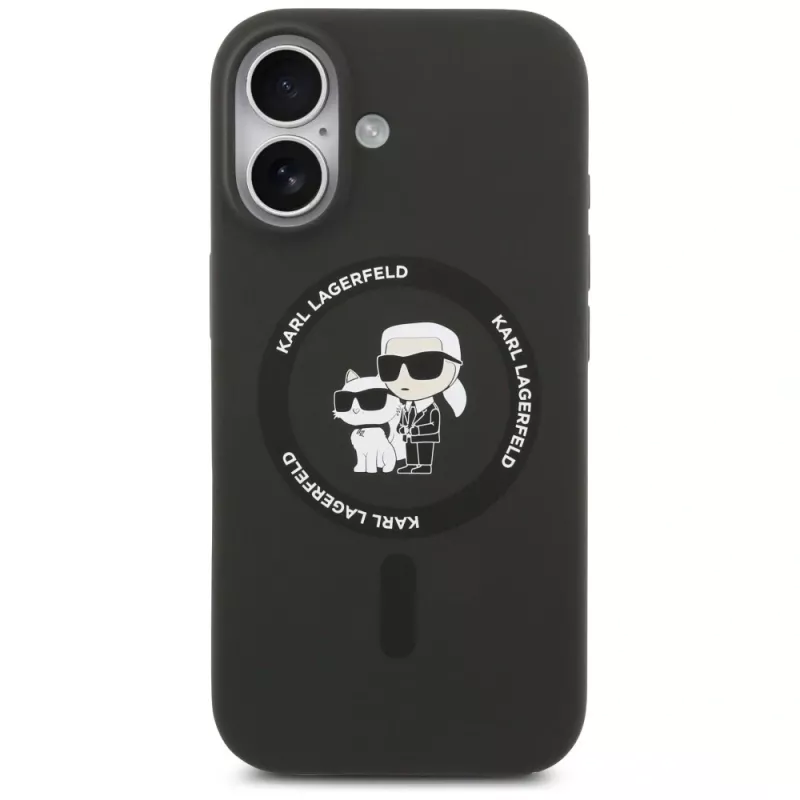 Karl Lagerfeld Silikon Karl & Choupette Ring MagSafe Hülle für iPhone 17 - Schwarz