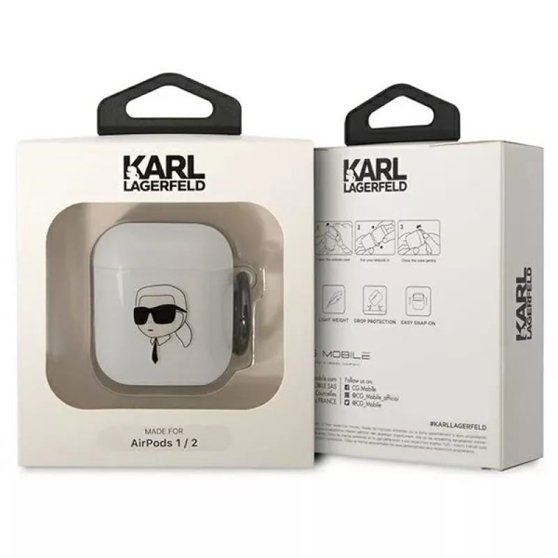 Karl Lagerfeld KLA2HNIKTCT Transparente AirPods 1/2 Hülle mit Karl's Head Design