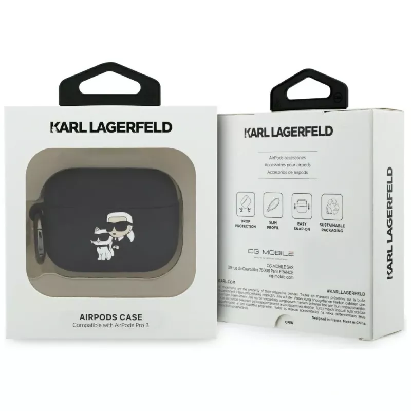Karl Lagerfeld Silikon Karl & Choupette Head 3D Hülle für AirPods Pro 3, Schwarz