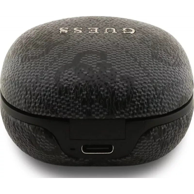 Guess 4G Classic Metal Logo True Wireless Bluetooth Ohrhörer mit ENC und Ladecase, Schwarz