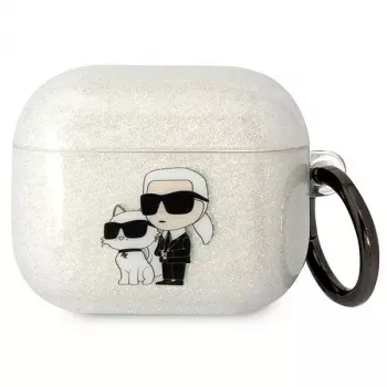 Karl Lagerfeld KLA3HNKCTGT AirPods 3 Hülle Transparent Glitter Karl & Choupette