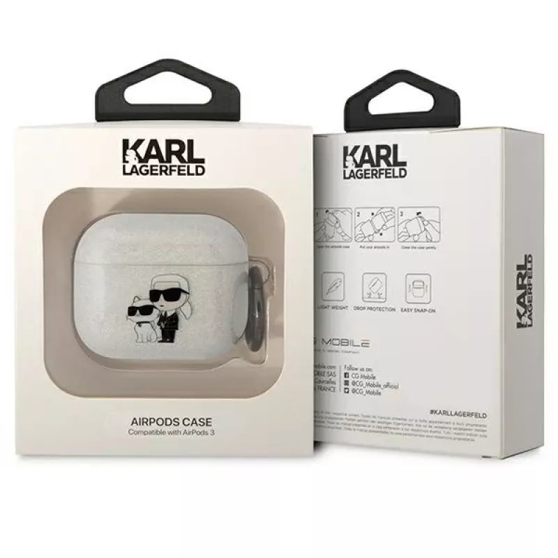 Karl Lagerfeld KLA3HNKCTGT AirPods 3 Hülle Transparent Glitter Karl & Choupette