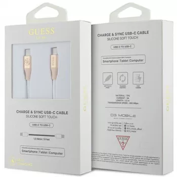 GUESS GUCCLALRGDD USB-C auf USB-C Kabel 1,5 m Schnellladen Hellgold Geprägtes Logo
