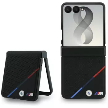 BMW M Leder-Perforiertes Trikolore-Streifen MagSafe Case für Samsung Galaxy Z Flip8 - Schwarz