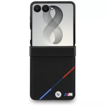 BMW M Leder-Perforiertes Trikolore-Streifen MagSafe Case für Samsung Galaxy Z Flip8 - Schwarz