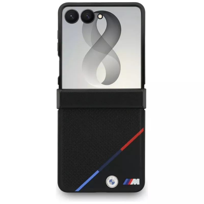 BMW M Leder-Perforiertes Trikolore-Streifen MagSafe Case für Samsung Galaxy Z Flip8 - Schwarz