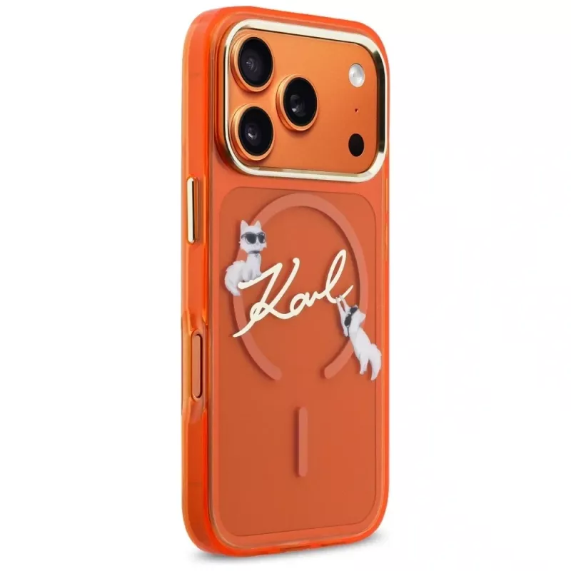 Karl Lagerfeld IML Choupettes Karl Script Logo MagSafe Hülle für iPhone 17 Pro Max, Orange
