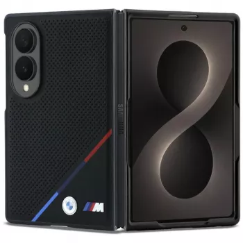 BMW M Leder-Perforiert Tricolor-Streifen Metall-Logos MagSafe-Hülle für Samsung Galaxy Z Fold8 - Schwarz