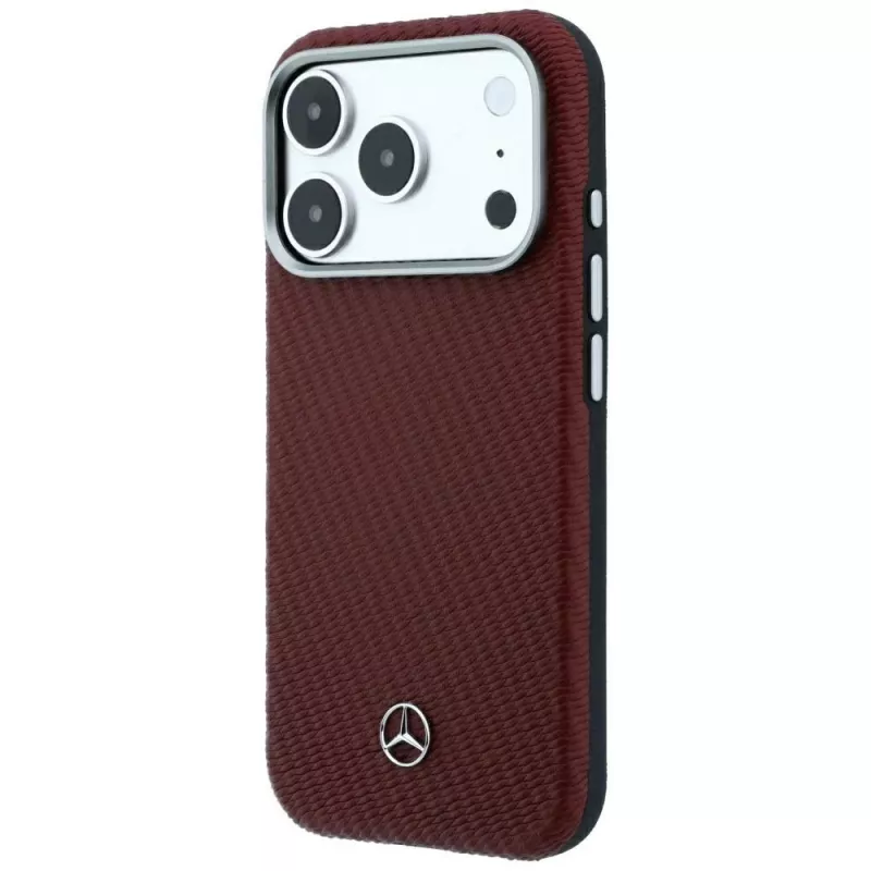 Mercedes Leder Semi Wrap Holzeffekt MagSafe Hülle für iPhone 18 Pro Max / 17 Pro Max - Burgunderrot
