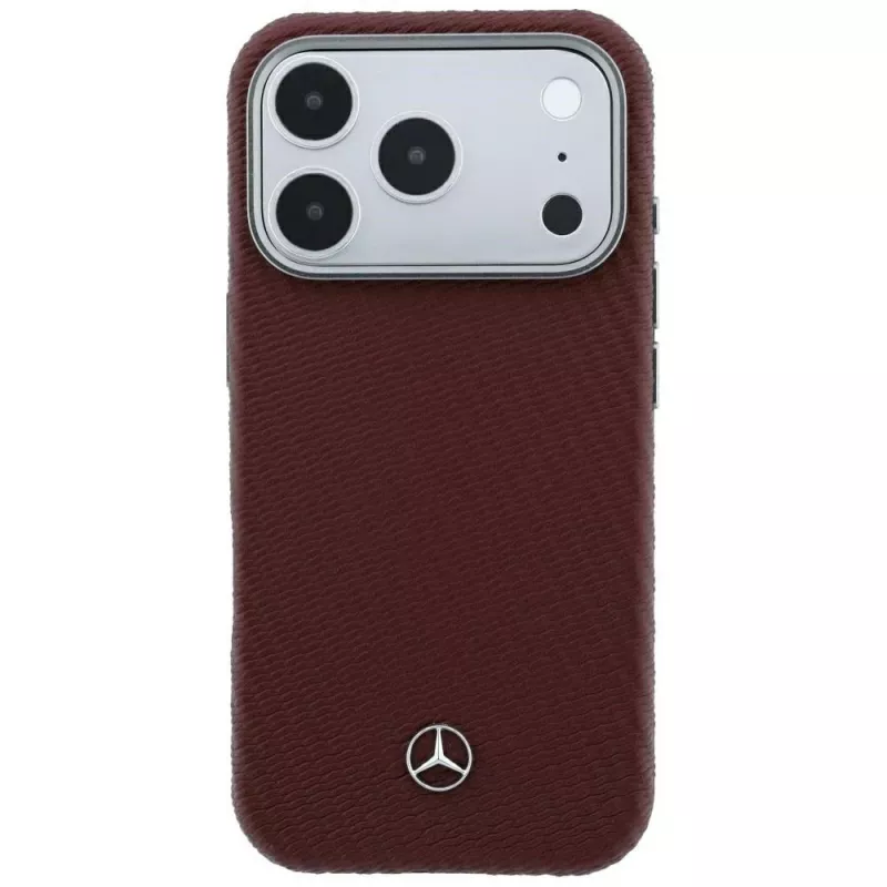 Mercedes Leder Semi Wrap Holzeffekt MagSafe Hülle für iPhone 18 Pro Max / 17 Pro Max - Burgunderrot