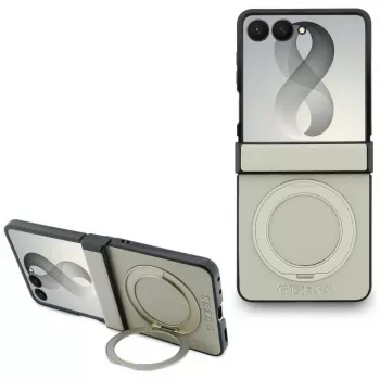 Guess Magnetic Ring Stand Grained Classic Logo MagSafe Hülle für Samsung Galaxy Z Flip 8, Beige