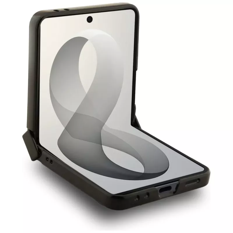 Guess Magnetic Ring Stand Grained Classic Logo MagSafe Hülle für Samsung Galaxy Z Flip 8, Beige