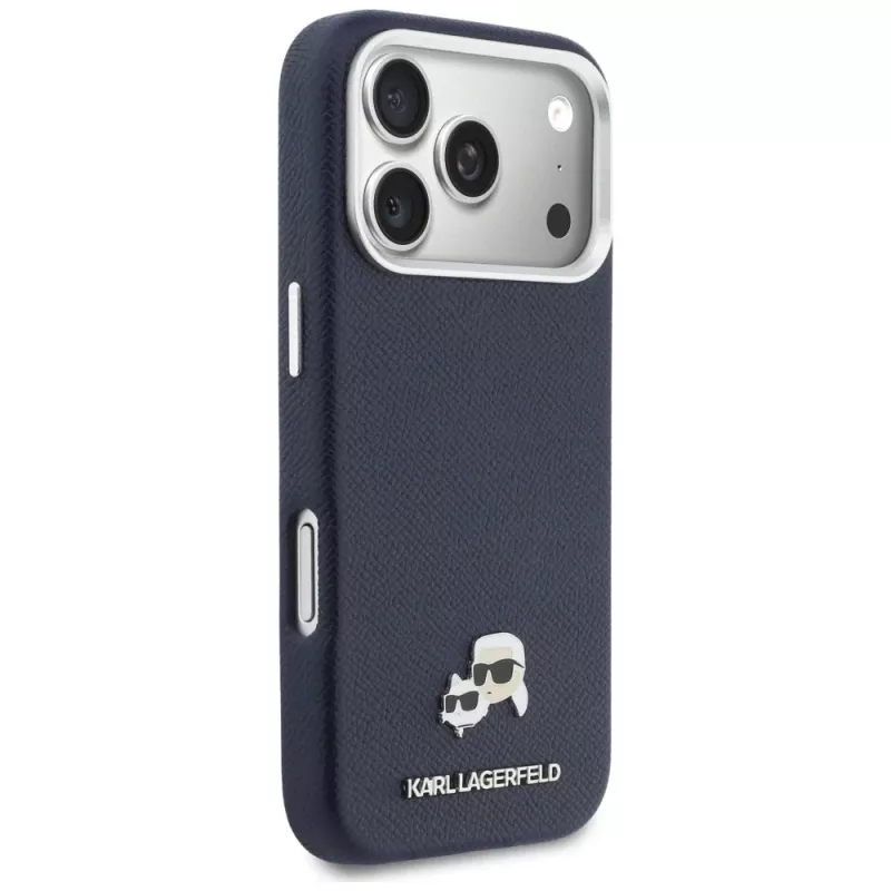 Karl Lagerfeld Karl & Choupette Head Pins Saffiano MagSafe Hülle für iPhone 17 Pro Max - Blau