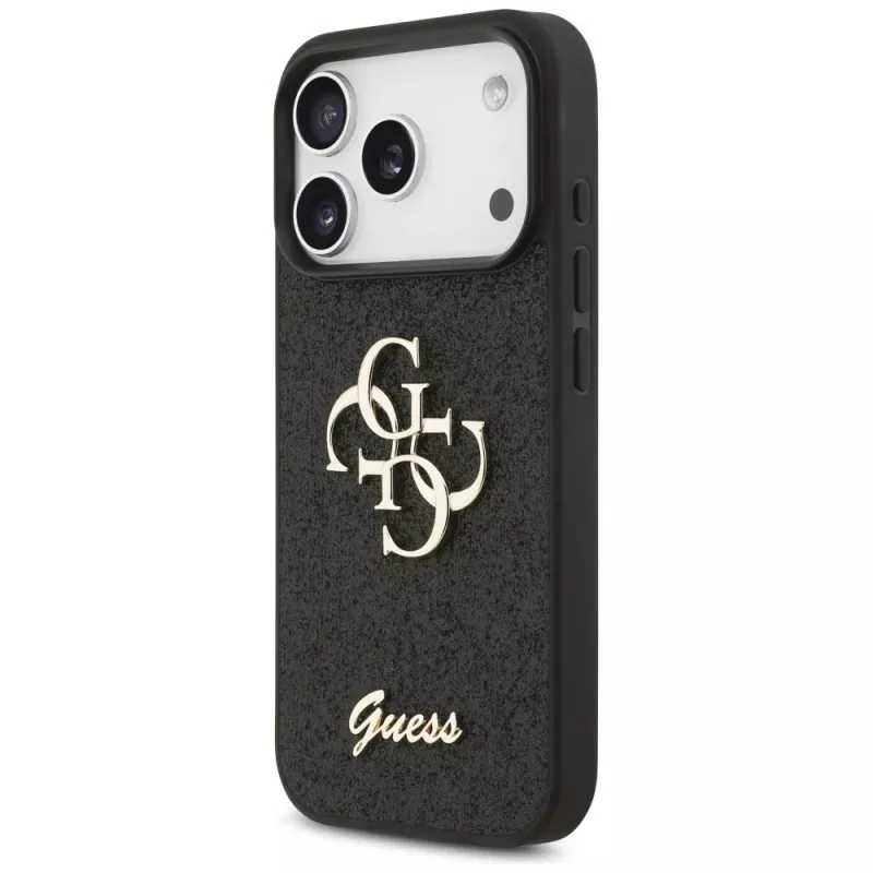 GUESS Fixed Glitter Big 4G Hülle für iPhone 18 Pro / 17 Pro - Schwarz