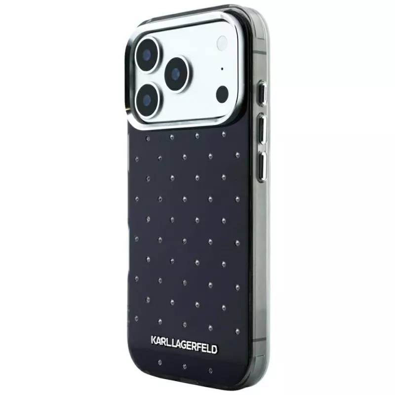 Karl Lagerfeld IML Rhinestones Allover und elektroplattiertes Logo Case für iPhone 18 Pro / 17 Pro - Schwarz