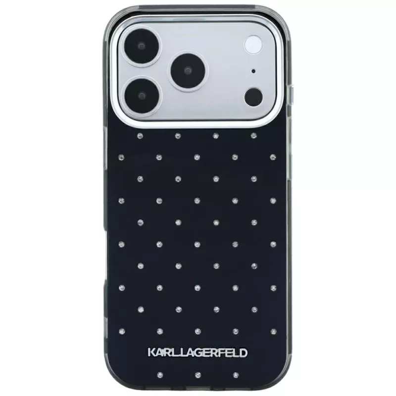 Karl Lagerfeld IML Rhinestones Allover und elektroplattiertes Logo Case für iPhone 18 Pro / 17 Pro - Schwarz