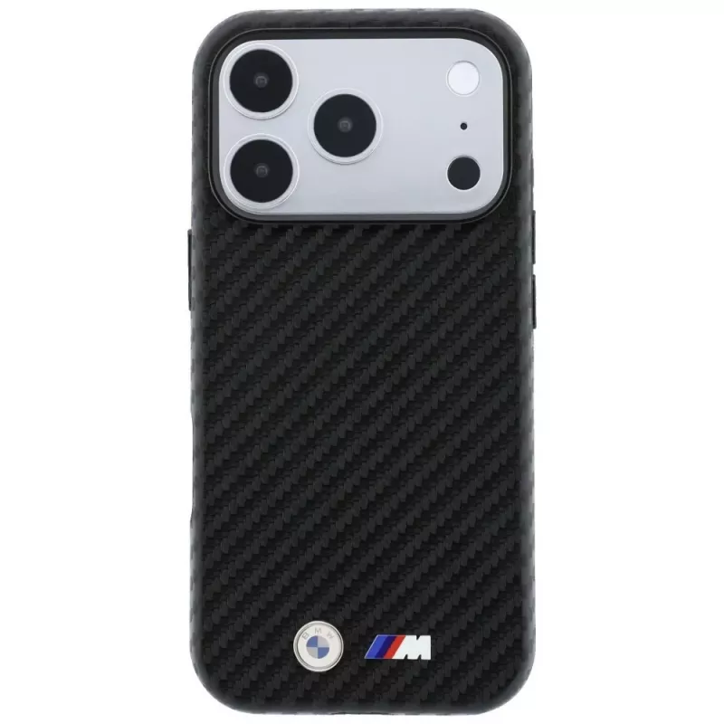 BMW M Carbon Metal Logo MagSafe Hülle für iPhone 18 Pro / 17 Pro – Schwarz