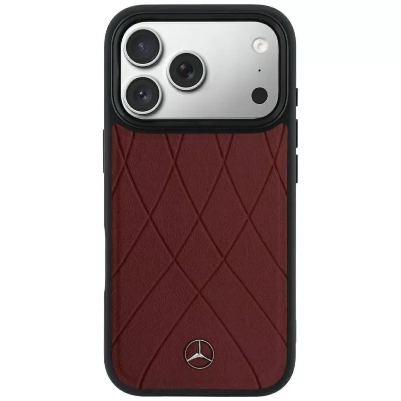 Mercedes Leder Crossed Lines MagSafe Hülle für iPhone 18 Pro Max / 17 Pro Max – Burgunderrot